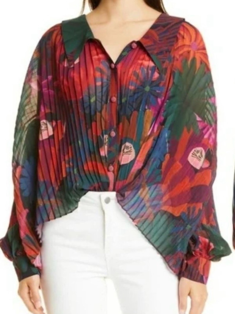 FARM Rio Multicolor Pleated Floral Button-Front Blouse